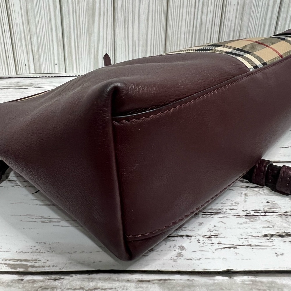 Burberry Nova Check Crossbody Clutch Bag Plaid Burgundy Leather Trim - Picture 12 of 12